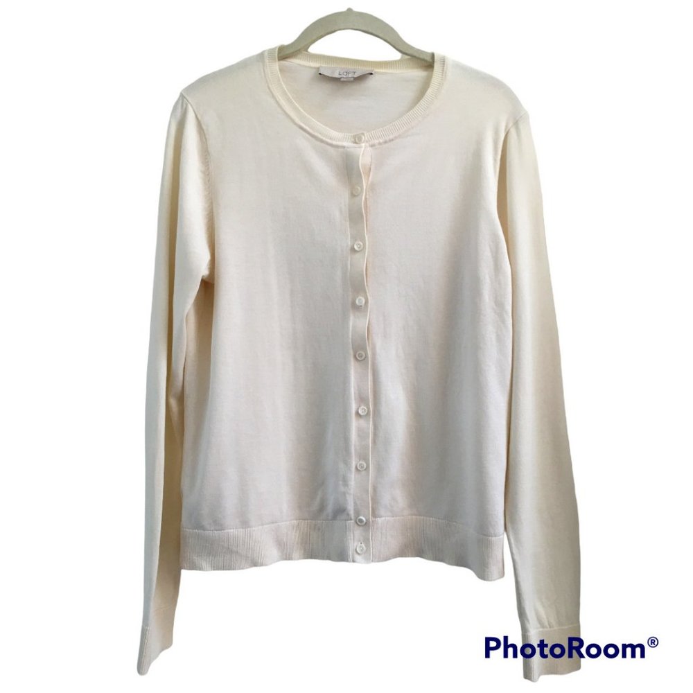 LOFT lightweight cotton cardigan beige